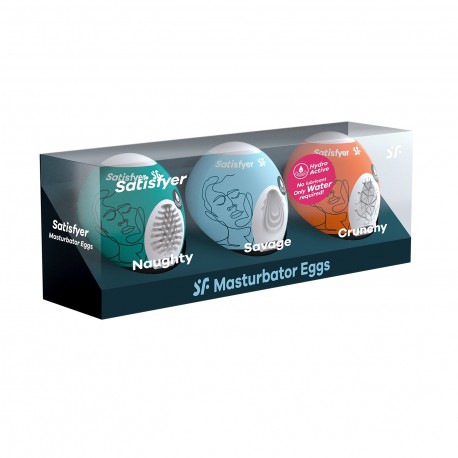 PACK DE 3 MASTURBADOR MASTURBATOR EGG NAUGHTY, SAVAGE E CRUNCHY SATISFYER