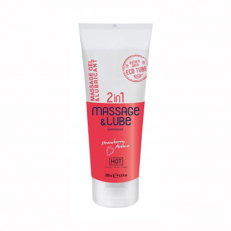 GEL DE MASSAGEM E LUBRIFICANTE 2EM1 COM SABOR A MORANGO HOT™ 200ML