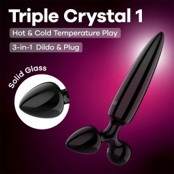 DILDO DE VIDRO COM PLUG TRIPLE CRYSTAL 1 PRETO SATISFYER
