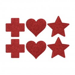 CONJUNTO DE 3 TAPA MAMILOS CROSS STAR HEART VERMELHO LE DÉSIR 
