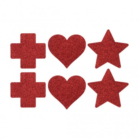CONJUNTO DE 3 TAPA MAMILOS CROSS STAR HEART VERMELHO LE DÉSIR 