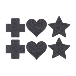 CONJUNTO DE 3 TAPA MAMILOS CROSS STAR HEART PRETOS LE DÉSIR 