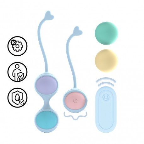 BOLAS VAGINAIS VIBRATÓRIAS COM COMANDO E 5 PESOS INTERCAMBIÁVEIS KEGEL KIT ROXO LOVELINE 
