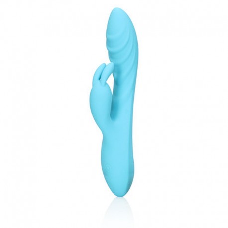 VIBRADOR RIBBED ULTRA SOFT SILICONE RABBIT GLACIAL BLUE LOVELINE