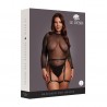 BODY COM CINTO DE LIGAS EM COURO PRETO/DOURADO BRILHANTE TAMANHO QUEEN LE DÉSIR
