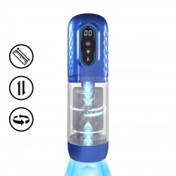 MASTURBADOR VIBRATÓRIO COM SUCÇÃO E IMPULSO VORTEX METALLIC BLUE PUMPED