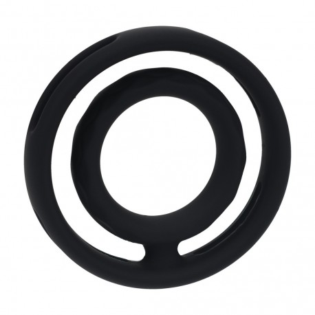 ANEL PARA O PÉNIS E TESTÍCULOS CLÁSSICO EM SILICONE COM ESTRIAS PRETO LEVELZ 