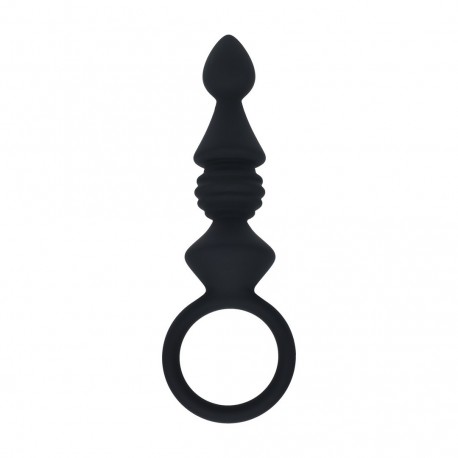 SONDA ANAL EM SILICONE COM ESTRIAS COM ASA PRETO LEVELZ 