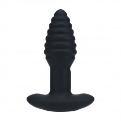 PLUG ANAL VIBRATÓRIO COM ESTRIAS EM SILICONE COM ROTAÇÃO E COMANDO LEVELZ 
