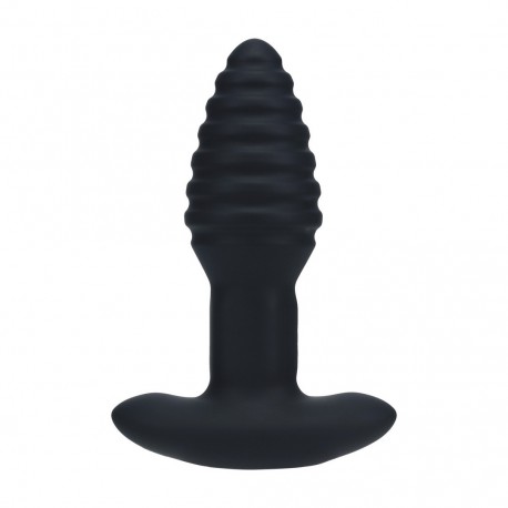 PLUG ANAL VIBRATÓRIO COM ESTRIAS EM SILICONE COM ROTAÇÃO E COMANDO LEVELZ 