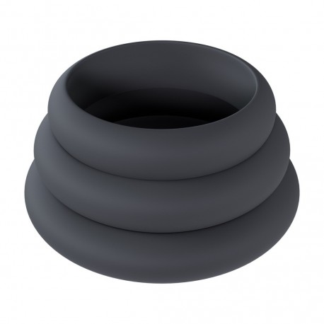 CONJUNTO DE 3 ANÉIS EM SILICONE PARA O PÉNIS WIDE O L/XL/XXL PRETO LEVELZ