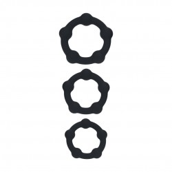 CONJUNTO DE 3 ANÉIS PARA O PÉNIS EM SILICONE COM PÉROLAS S/M/L PRETO LEVELZ