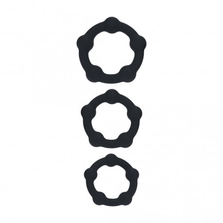 CONJUNTO DE 3 ANÉIS PARA O PÉNIS EM SILICONE COM PÉROLAS S/M/L PRETO LEVELZ