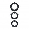 CONJUNTO DE 3 ANÉIS PARA O PÉNIS EM SILICONE COM PÉROLAS S/M/L PRETO LEVELZ