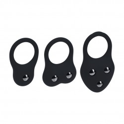CONJUNTO DE 3 ANÉIS EM SILICONE PARA O PÉNIS COM PESOS S/M/L PRETO LEVELZ