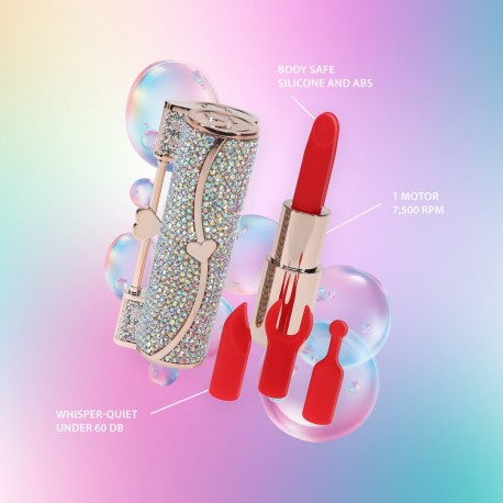 VIBRADOR COM 4 ACESSÓRIOS SPARKLE LIPSTICK IRIDESCENT LOVELINE