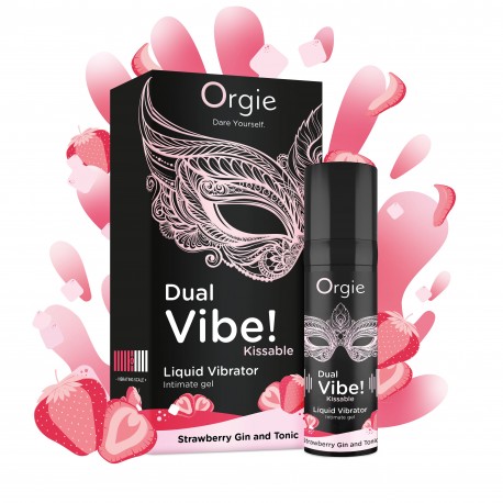 VIBRADOR LÍQUIDO COM SABOR A GIN TÓNICO DE MORANGO DUAL VIBE 15ML ORGIE