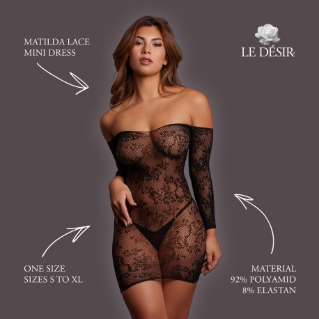 MATILDA - LACE MINI DRESS - ONE SIZE - BLACK