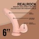 VIBRADOR RECARREGÁVEL COM TESTÍCULOS DUAL DENSITY RECHARGEABLE LIQUID SILICONE CURVED 6 /15 CM FLESH REALROCK