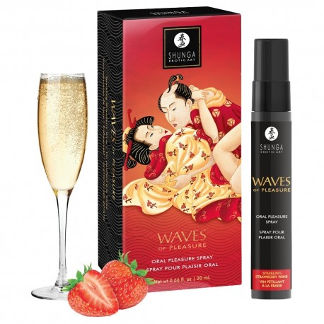 SPRAY PARA SEXO ORAL COM AROMA CHAMPANHE/MORANGO WAVES OF PLEASURE 20 ML SHUNGA