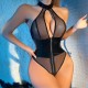 BODY EM MALHA TRANSPARENTE HALTER WITH ZIP-DOWN FRONT DE NAMOUR 