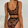 CONJUNTO DE 2 PEÇAS SHEER LACE HEART PRETO DE NAMOUR