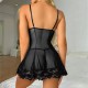 CAMISA DE NOITE E TANGA LACE AND MESH PRETO DE NAMOUR 