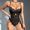 BODY EM RENDA TRANSPARENTE CUT-OUT NECKLINE CHAIN PRETO DE NAMOUR 