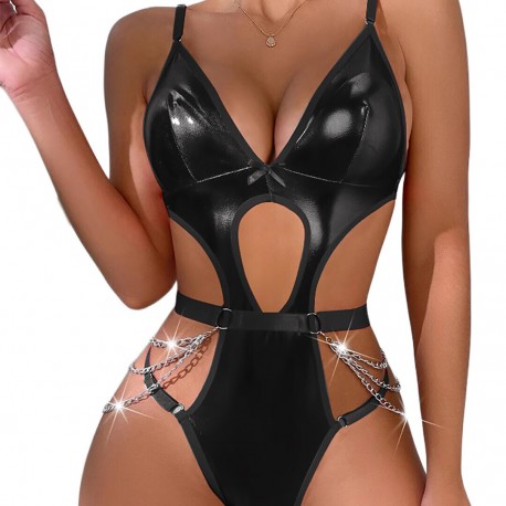 BODY FAUX LEATHER CUT-OUT SULTRY PRETO DE NAMOUR