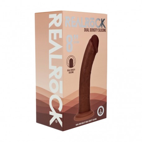 DUAL DENSITY SILICONE CURVED REALISTIC DILDO WITH SUCTION CUP - 8 / 20,5 CM - BROWN