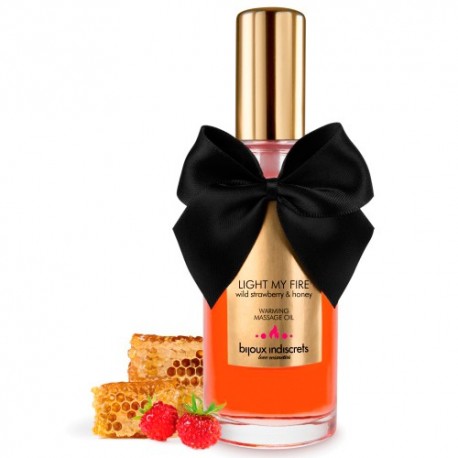 ÓLEO DE MASSAGEM BEIJÁVEL COM EFEITO CALOR LIGHT MY FIRE BIJOUX INDISCRETS MORANGO SILVESTRE E MEL 100ML